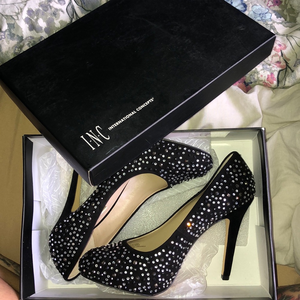 BRAND NEW never worn black rhinestone heels